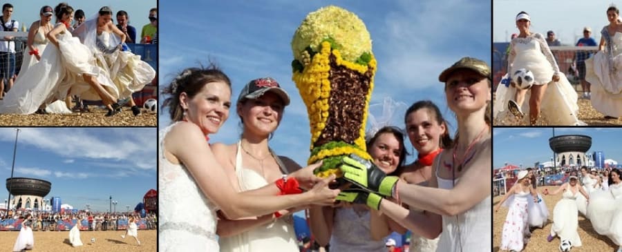 বিয়ের সাজে ফুটবলে মাতলেন নারীরা